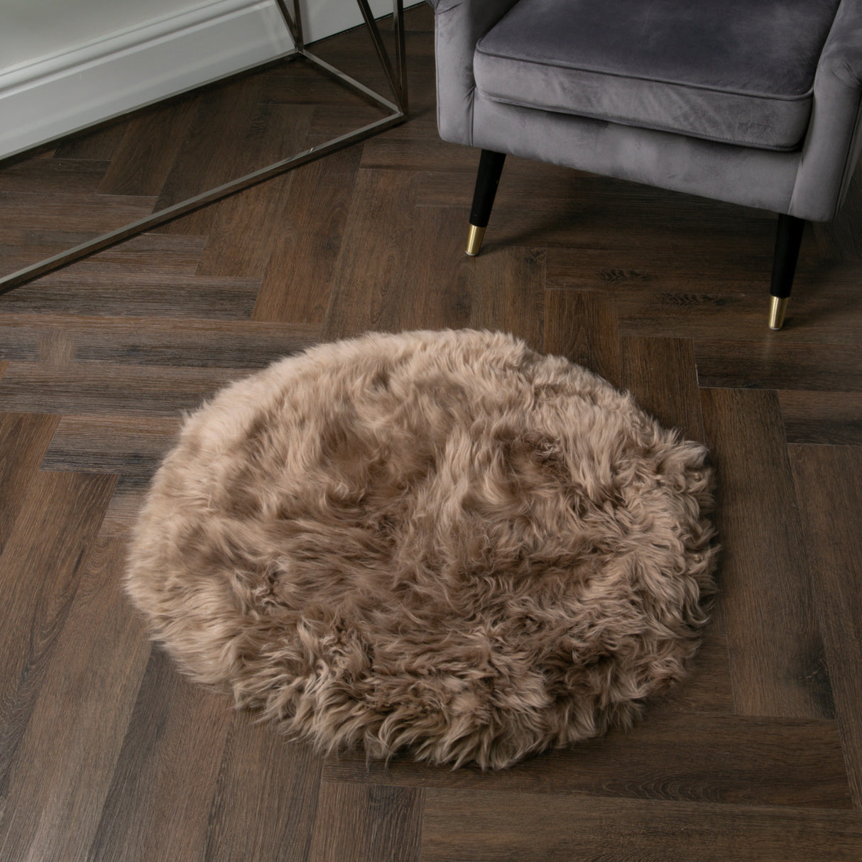 Light Brown Sheepskin Circle Rug