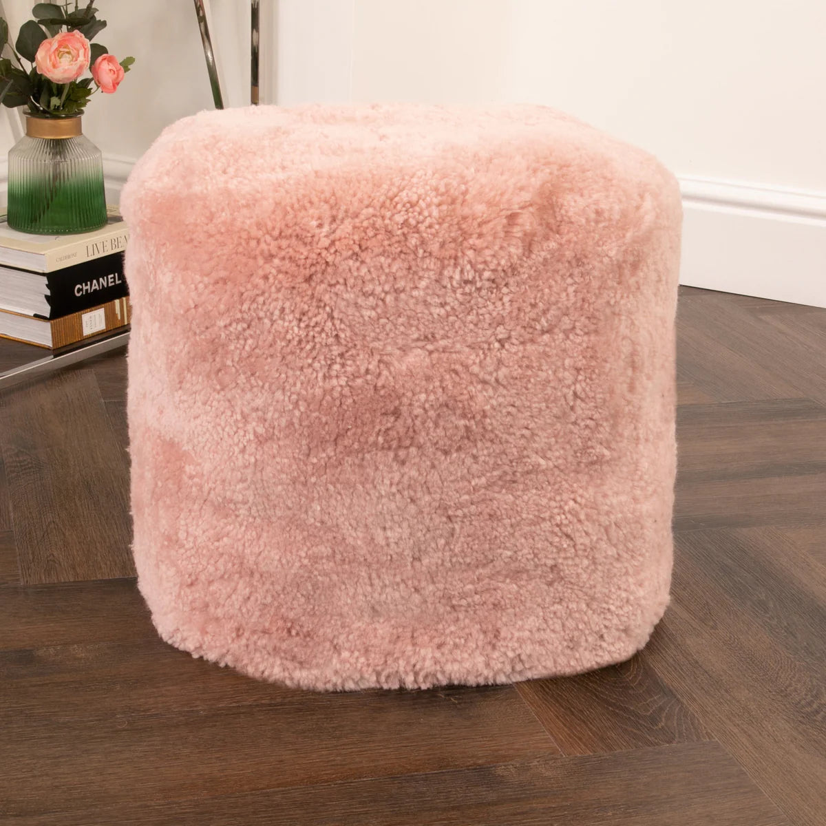 Pink Short Pile Sheepskin Pouffe