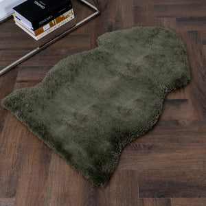 Khaki Green Short Pile Sheepskin Rug