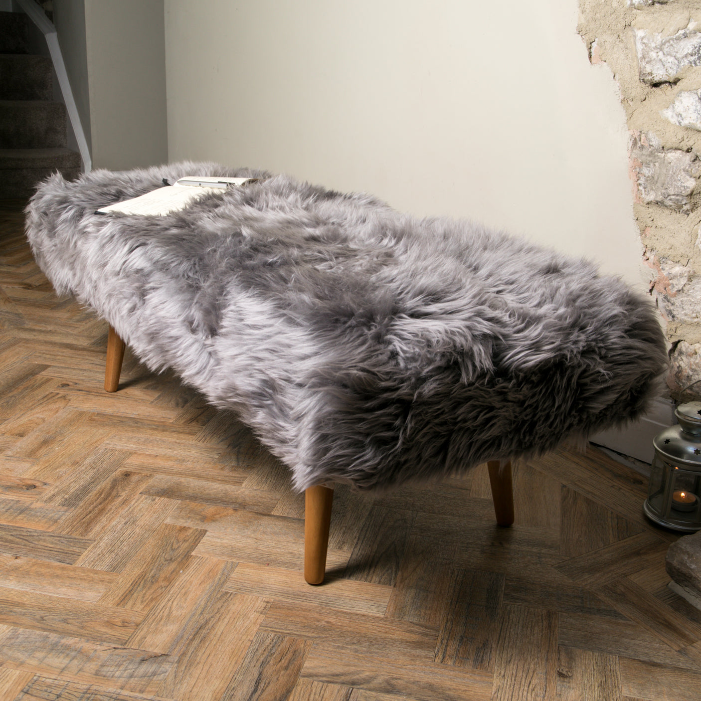 Shearling Grey Sheepskin Bench