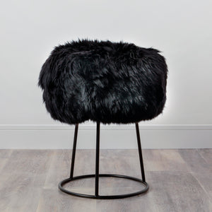 Black Metal Sheepskin Stool