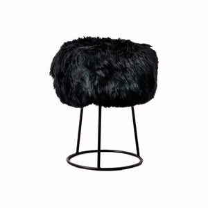 Black Metal Sheepskin Stool