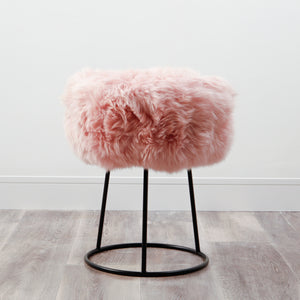 Blush Pink Metal Sheepskin Stool