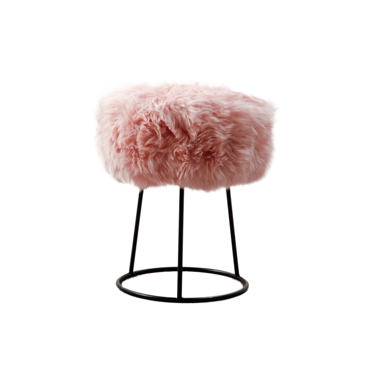 Blush Pink Metal Sheepskin Stool