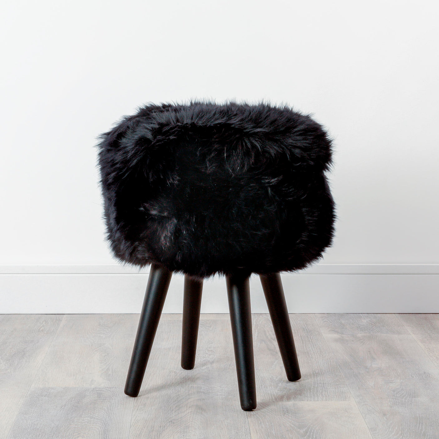 Sheepskin Wood Stool With Black Legs