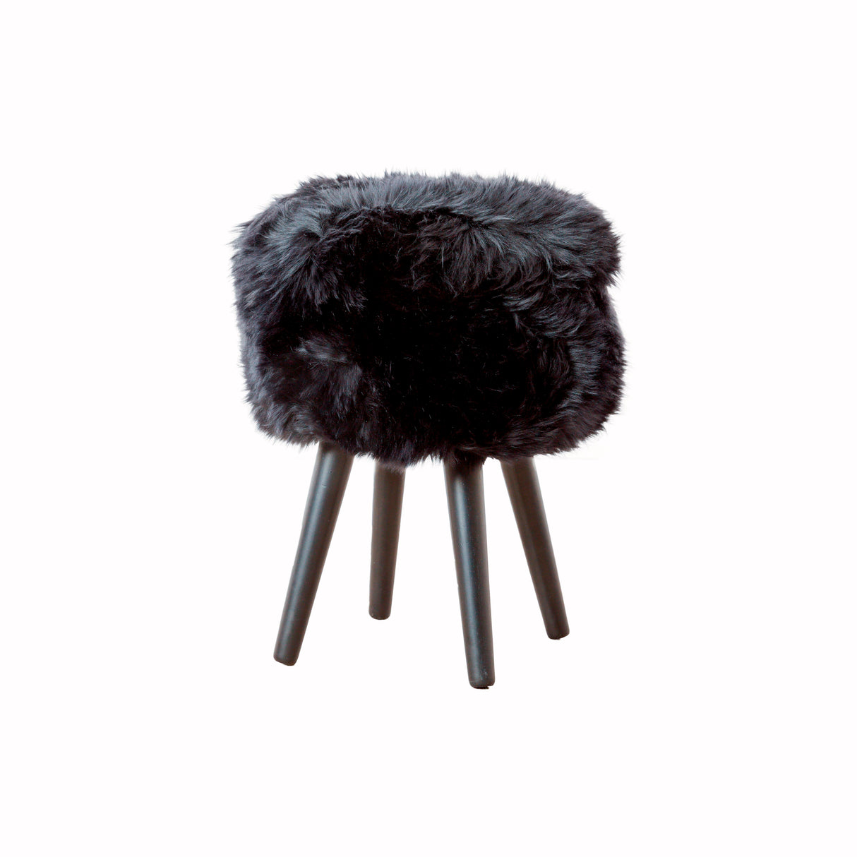 Black Sheepskin Wood Stool - Black