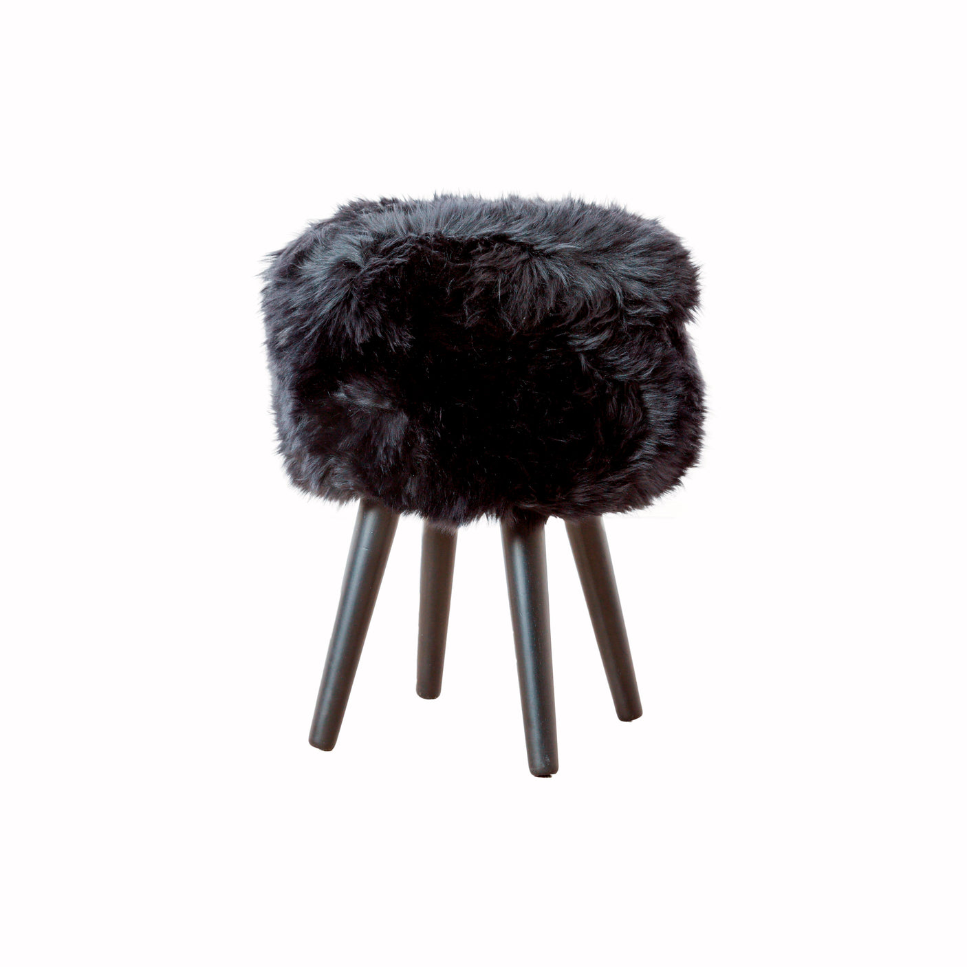 Sheepskin Wood Stool With Black Legs
