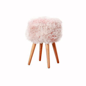 Blush Pink Sheepskin Wood Stool - Woodstain