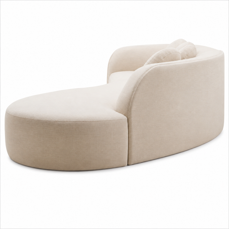 Modern cream linen curved sofa on a white background