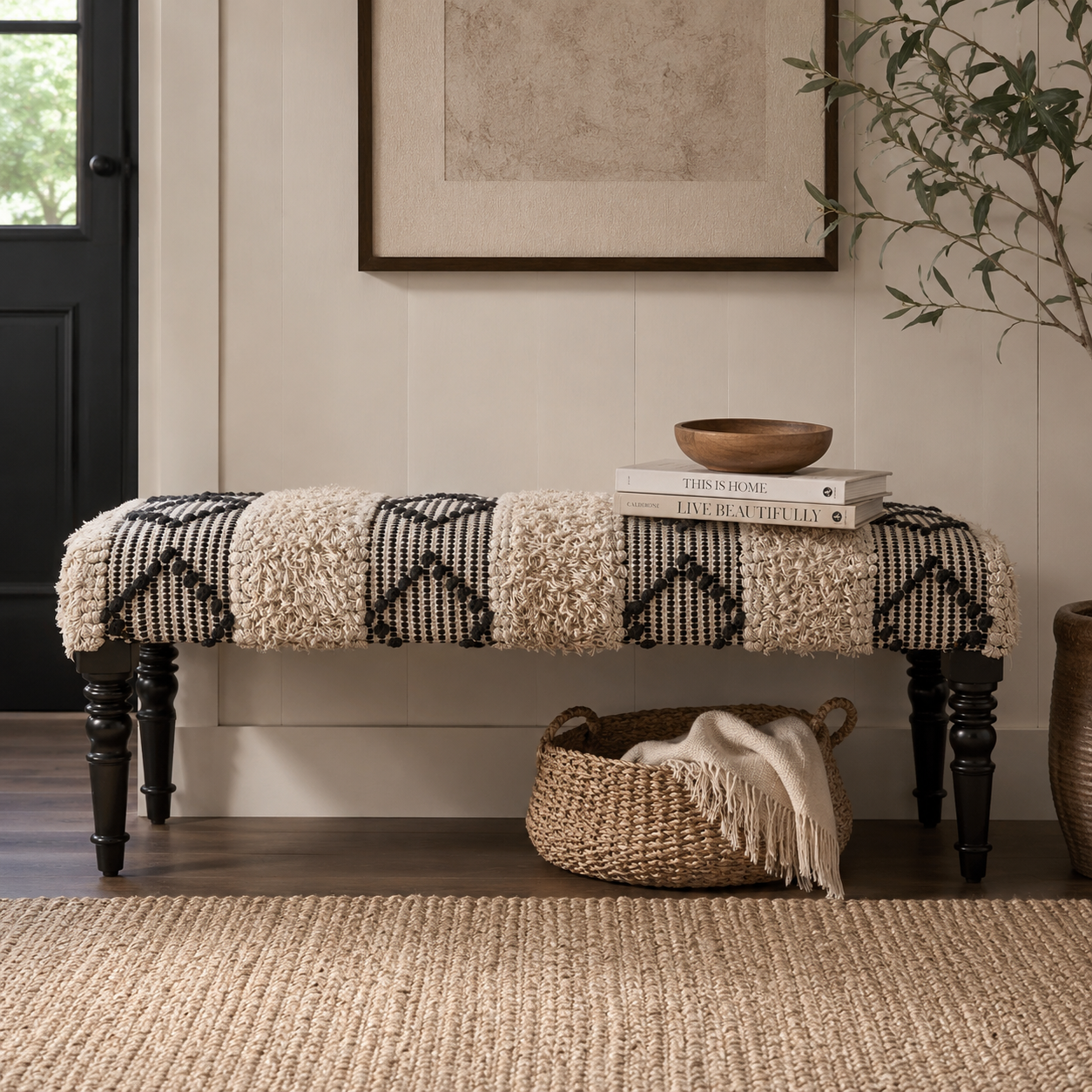 Taza Black & White Moroccan Bench