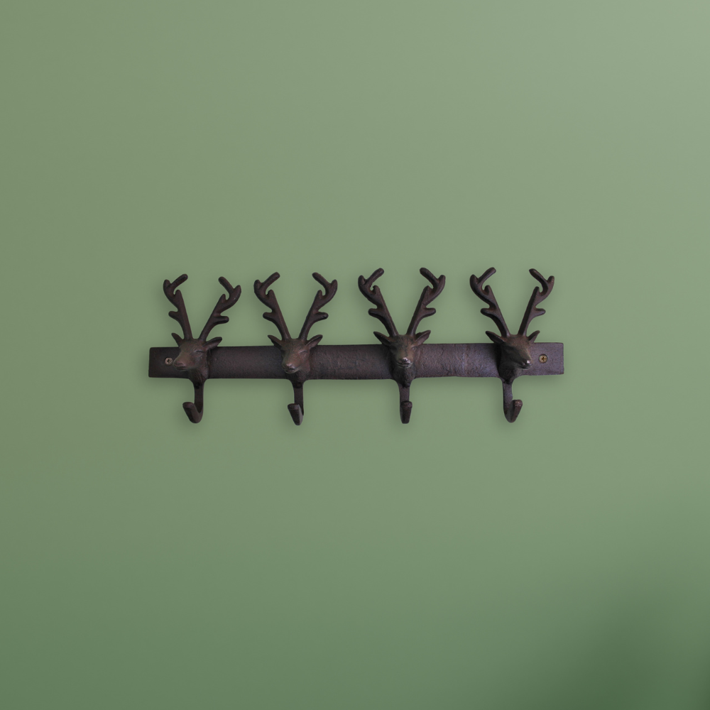 Rustic Cast Iron Wall Hooks, Stags with Antlers