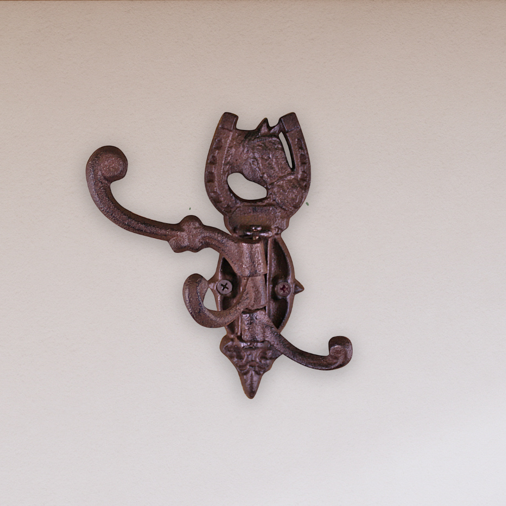 Cast Iron Wall Mounted Horse Coat Hooks - 3 hooks