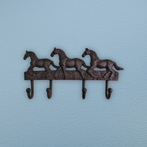 Rustic Cast Iron Wall Hooks - Running Horses