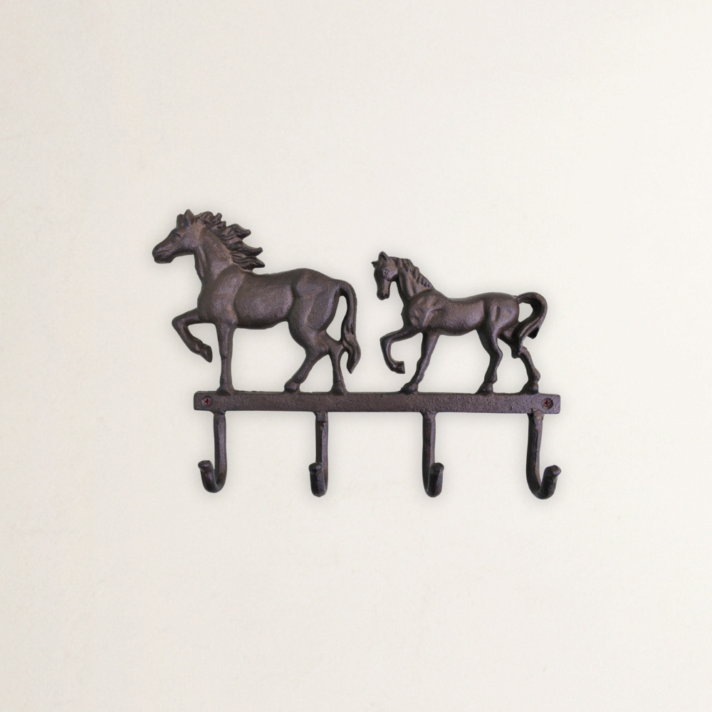 Rustic Cast Iron Wall Hooks - Two Horses