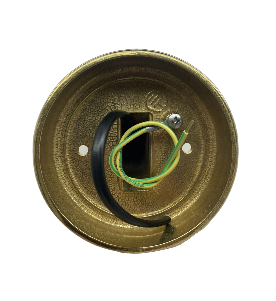 Brass light fixture with wiring on a white background