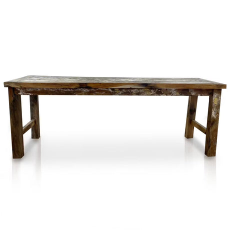 Wooden table with a rustic finish on a white background