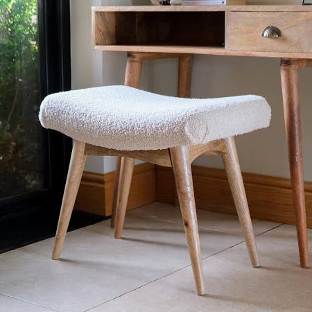 Bouclé Cream Curved Bench