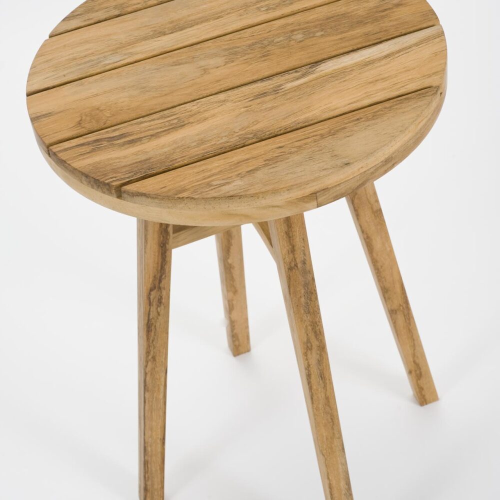Outdoor wooden side table on a white background