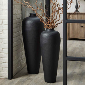 Matt Black Hammered Vase With Lid