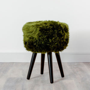 Sheepskin Wood Stool With Black Legs