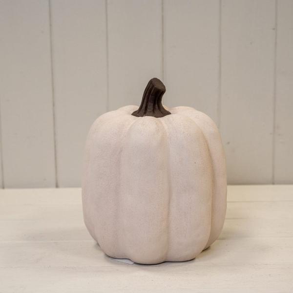 Cotton White Large Ceramic Jack O'Lantern Pumpkin Ornament