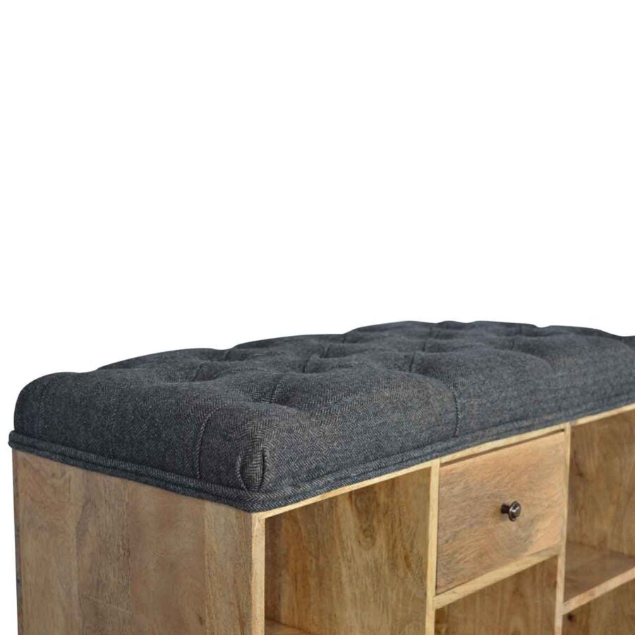 Black Tweed Shoe Storage Bench