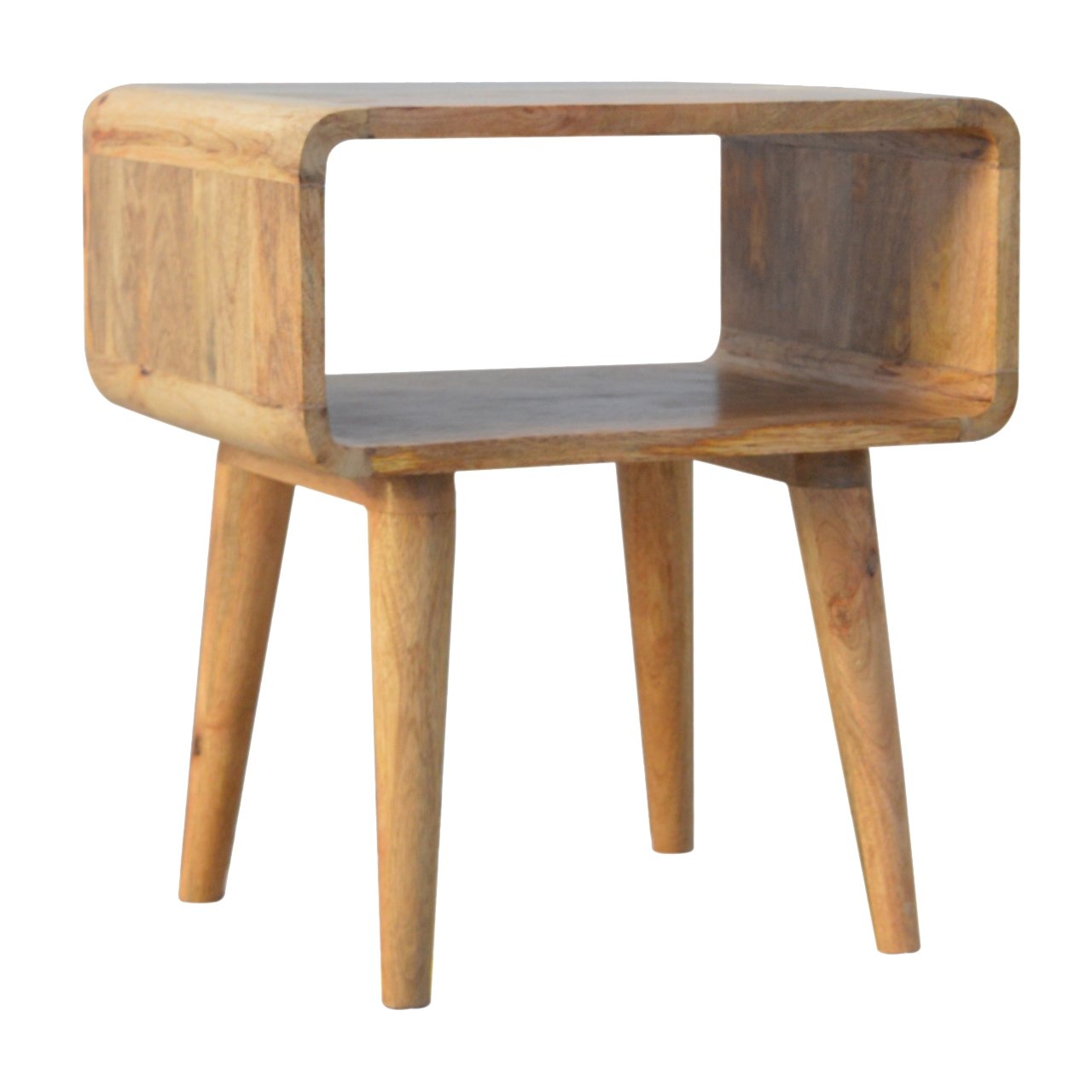 Curved Oak-ish Open Bedside Table