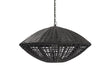 Black wicker decorative outdoor hanging light shade on a white background