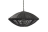 Black wicker decorative outdoor hanging light shade on a white background