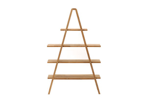 A light natural wood A-frame shelving unit with five horizontal shelves, shown against a plain white background.