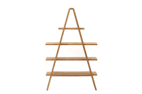 A light natural wood A-frame shelving unit with five horizontal shelves, shown against a plain white background.