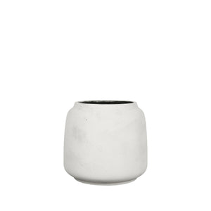 A small off-white textured outdoor planter against a white background