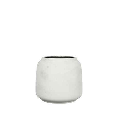 A small off-white textured outdoor planter against a white background