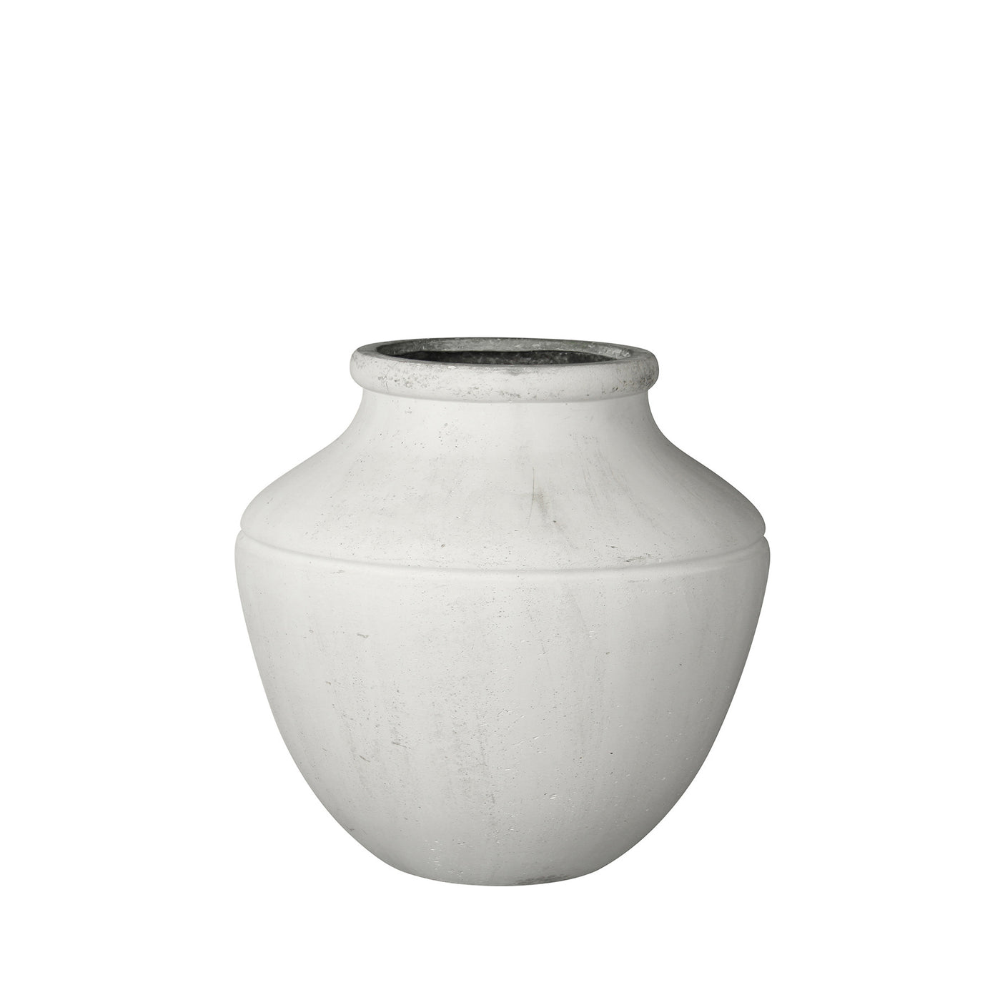 An urn-shaped off-white textured planter against a white background