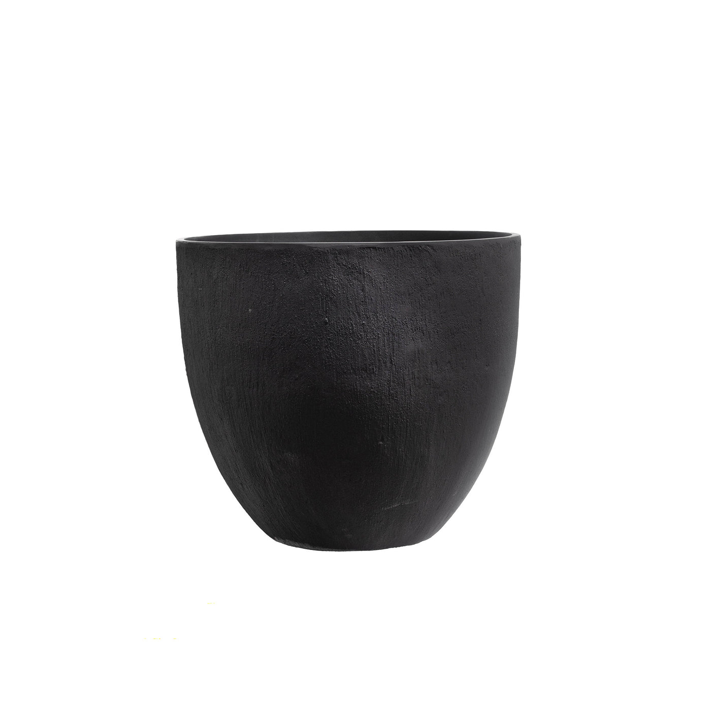 A black textured outdoor planter on a white background