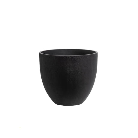 Black ceramic planter on a white background