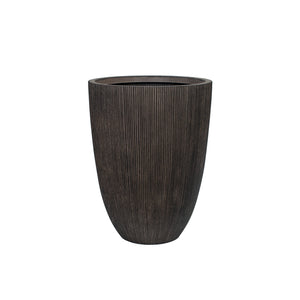 Dark brown planter with textured surface on a white background