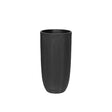 A tall, matte black cylindrical planter or vase with a subtle textured finish, centered on a plain white background.