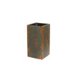 A rectangular rust and brown outdoor planter on a white background