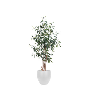 Artificial Olive Tree with Round White Planter