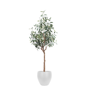 Artificial Olive Tree with Round White Planter
