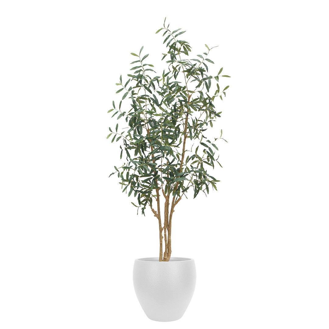 Artificial Olive Tree with Round White Planter