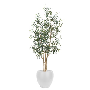 Artificial Olive Tree with Round White Planter
