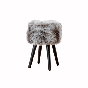 Sheepskin Wood Stool With Black Legs